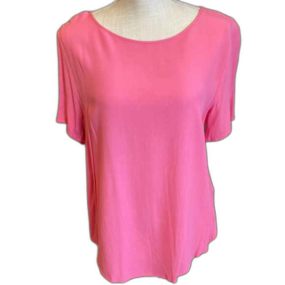 H&M Bubblegum Pink 100% Viscose Short Sleeve Split Hem Blouse Size US 12 - Picture 1 of 9